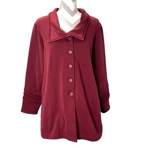 Soft Surroundings Burgundy Button Front Knit Jacket Women PL Lace Trim